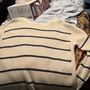 A.n.a. Long sweater. Tan with navy stripes